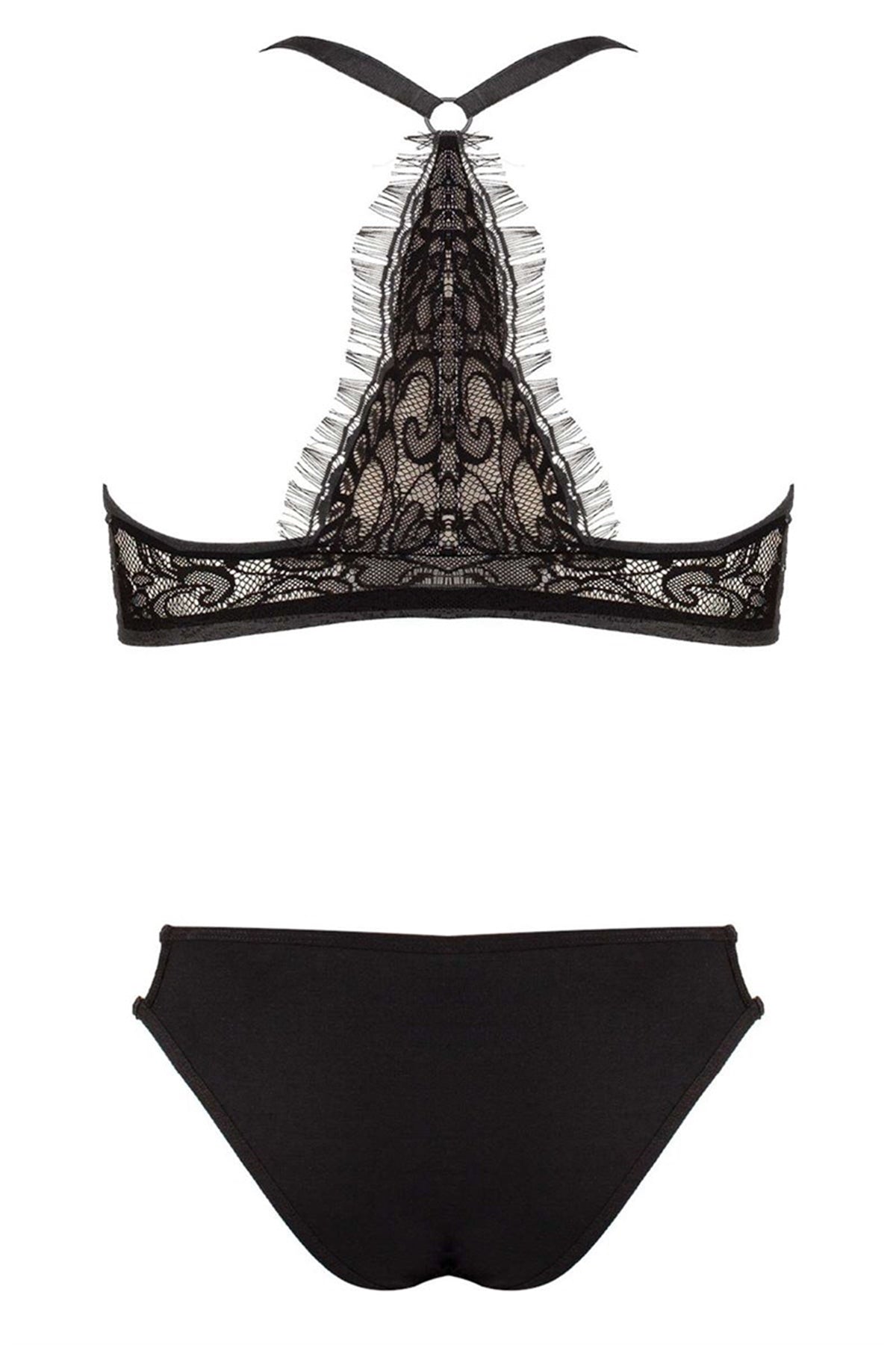 Women's Black Lace Beige Bustier Panty Set