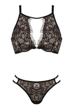 Load image into Gallery viewer, Women's Black Lace Beige Bustier Panty Set
