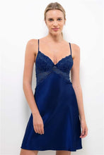 Load image into Gallery viewer, Women's Padded Navy Blue Satin Nightgown
